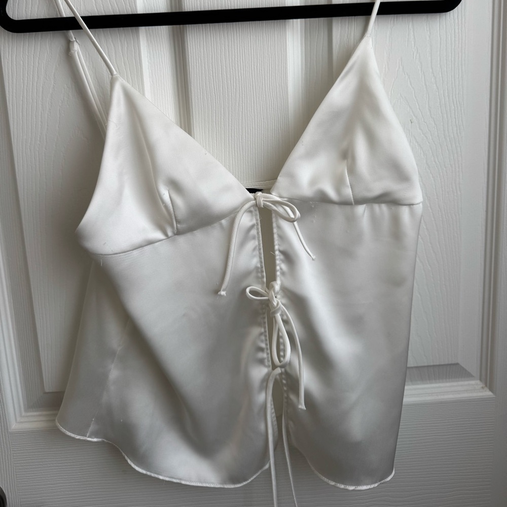 Zara Satin White tie bow top